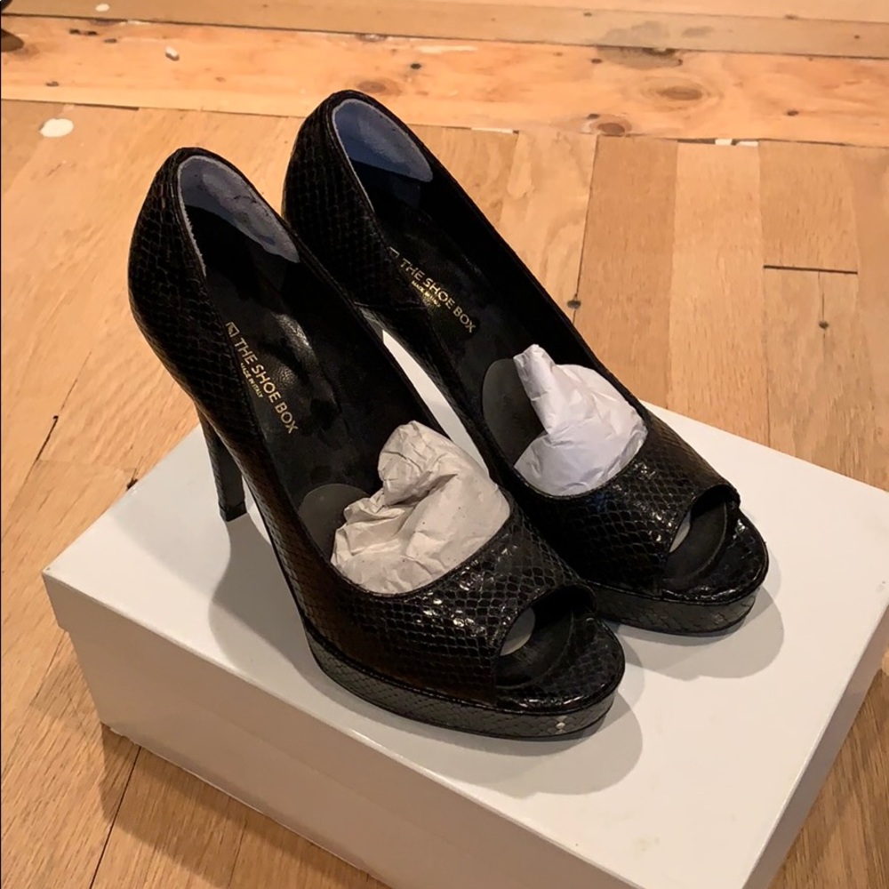 Black Python heels from “The Shoe Box”